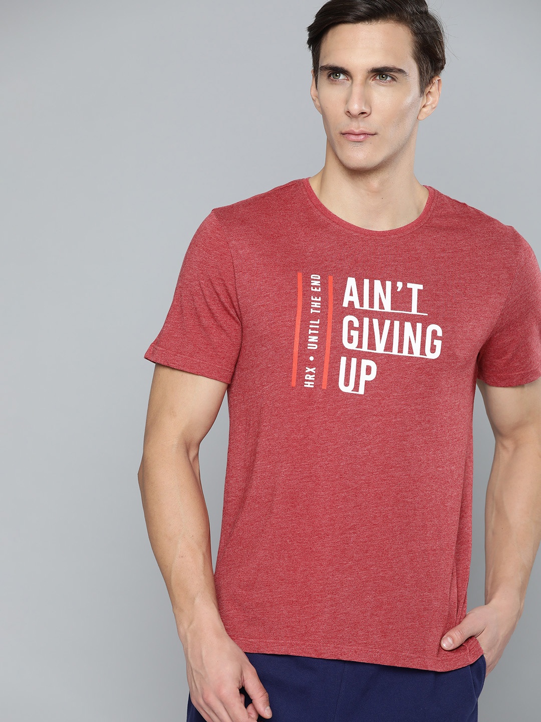 

HRX By Hrithik Roshan Lifestyle Men Marron Mel Bio-Wash Typography Tshirts, Maroon