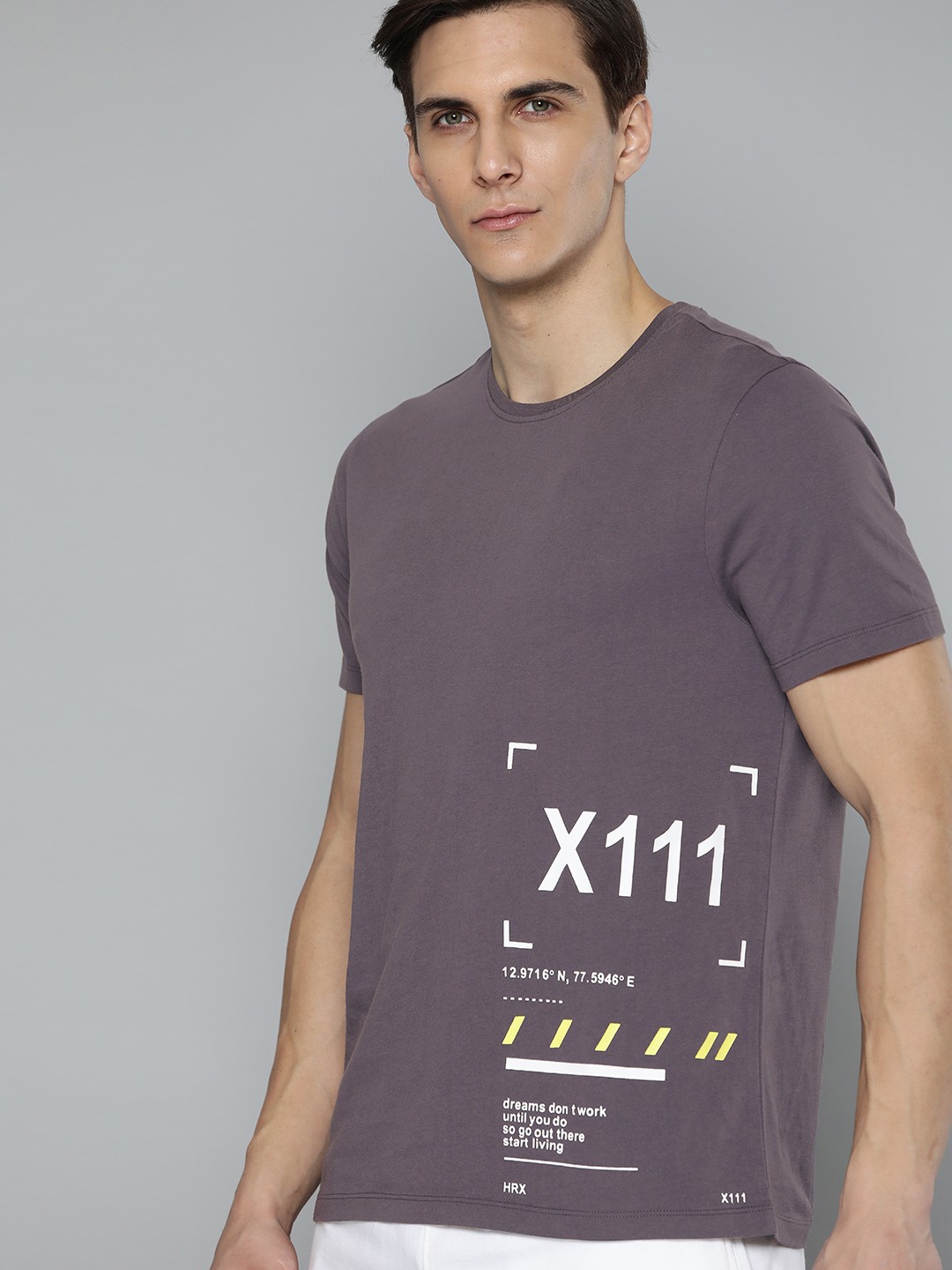 

HRX By Hrithik Roshan Lifestyle Men Grey Bio-Wash Typography Tshirts