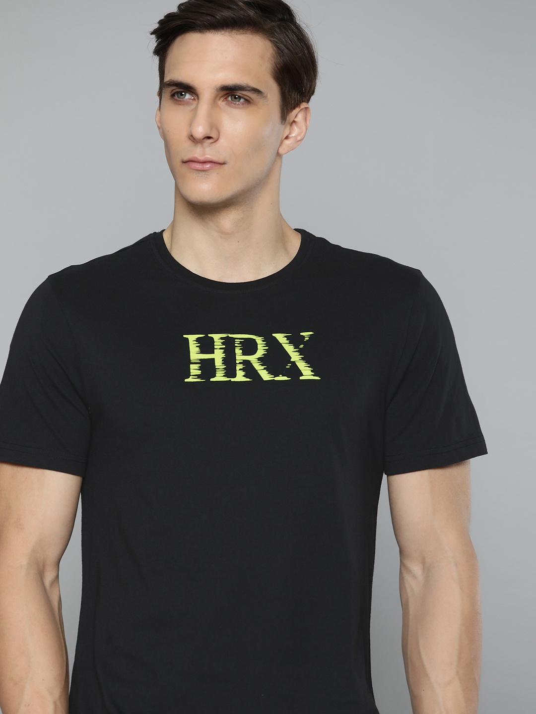 

HRX By Hrithik Roshan Lifestyle Men Jet Black Bio-Wash Brand Carrier Tshirts