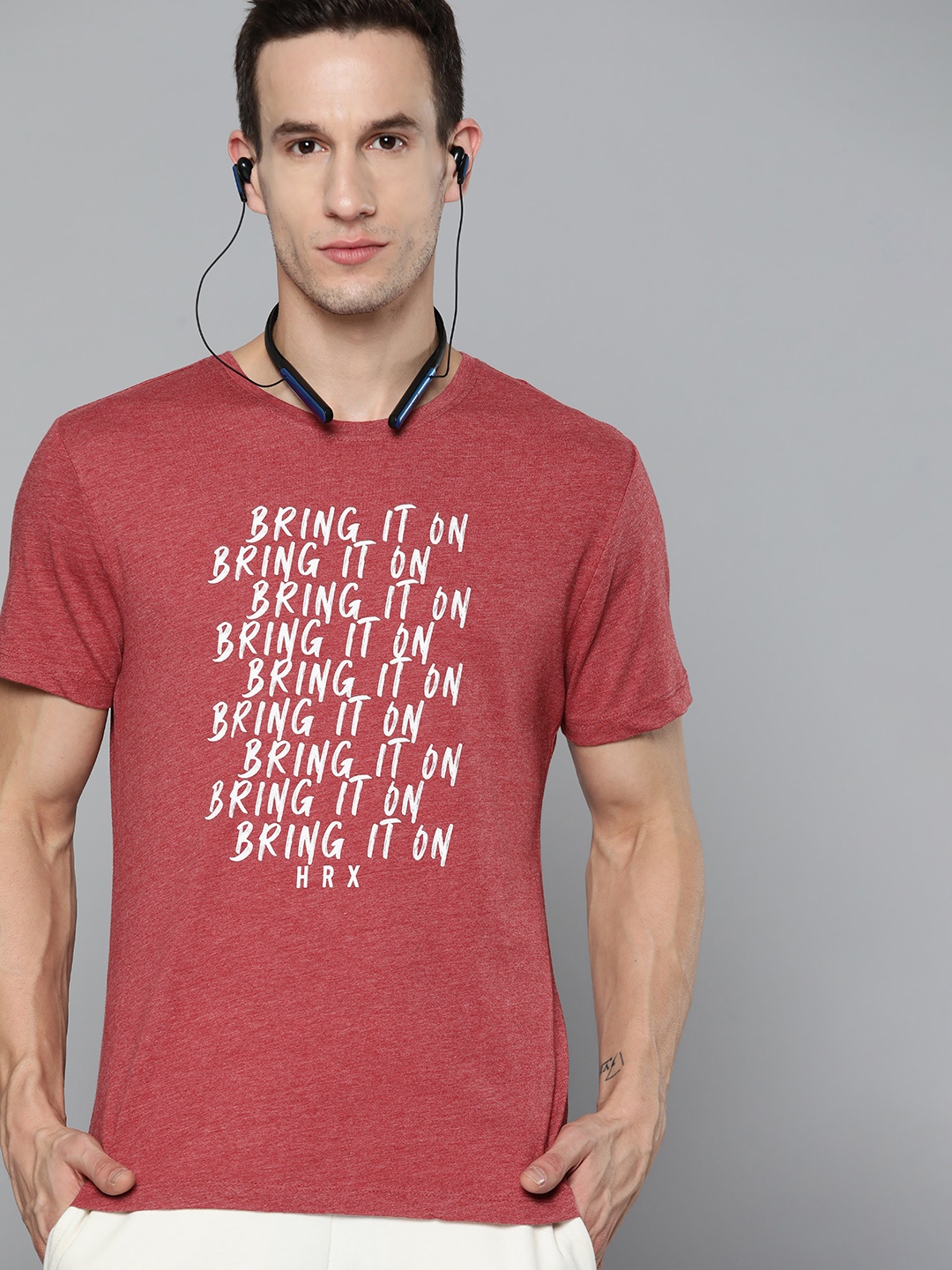 

HRX By Hrithik Roshan Lifestyle Men Marron Mel Bio-Wash Typography T-shirts, Maroon