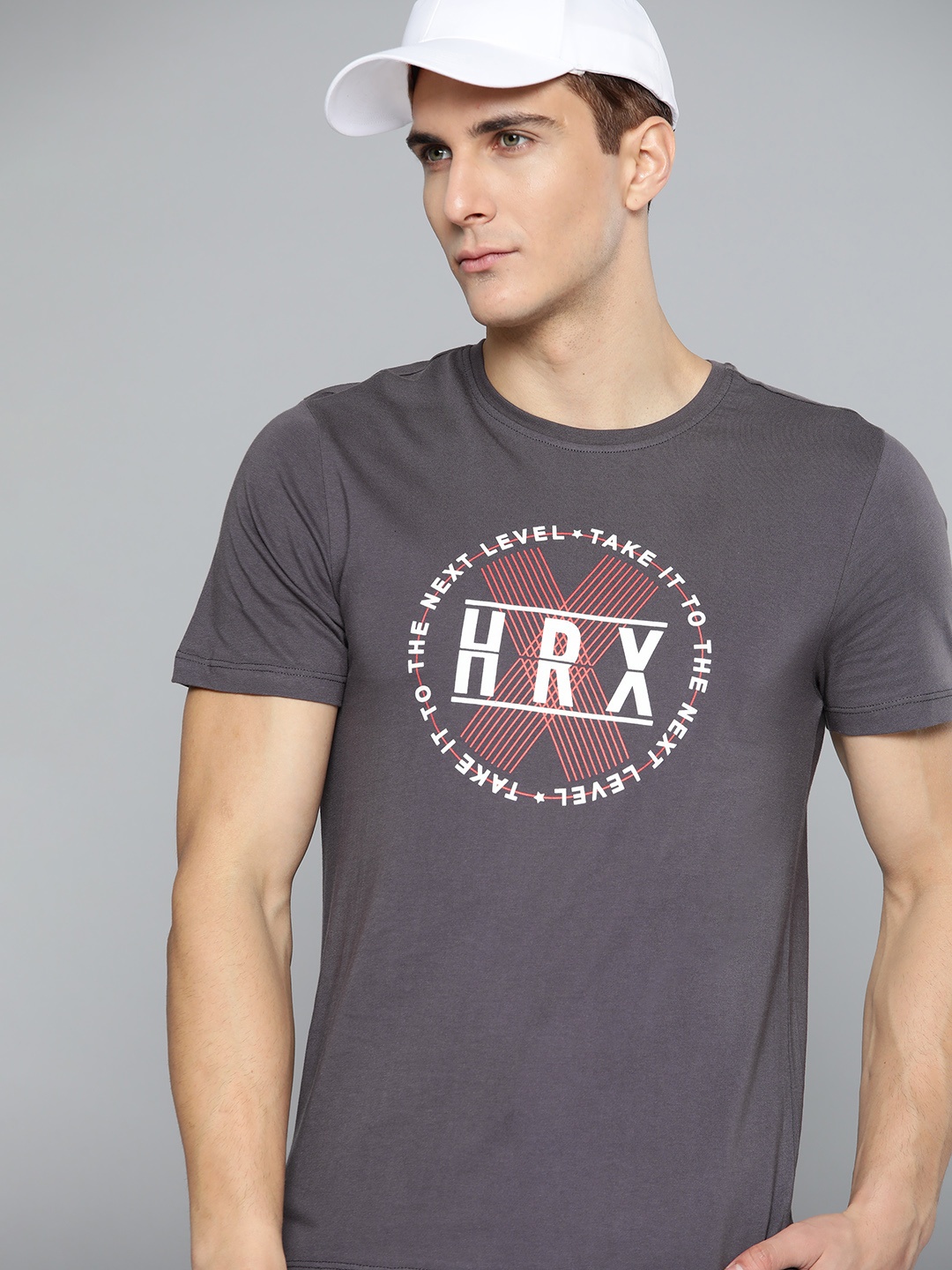

HRX By Hrithik Roshan Lifestyle Men Grey Bio-Wash Brand Carrier Tshirts