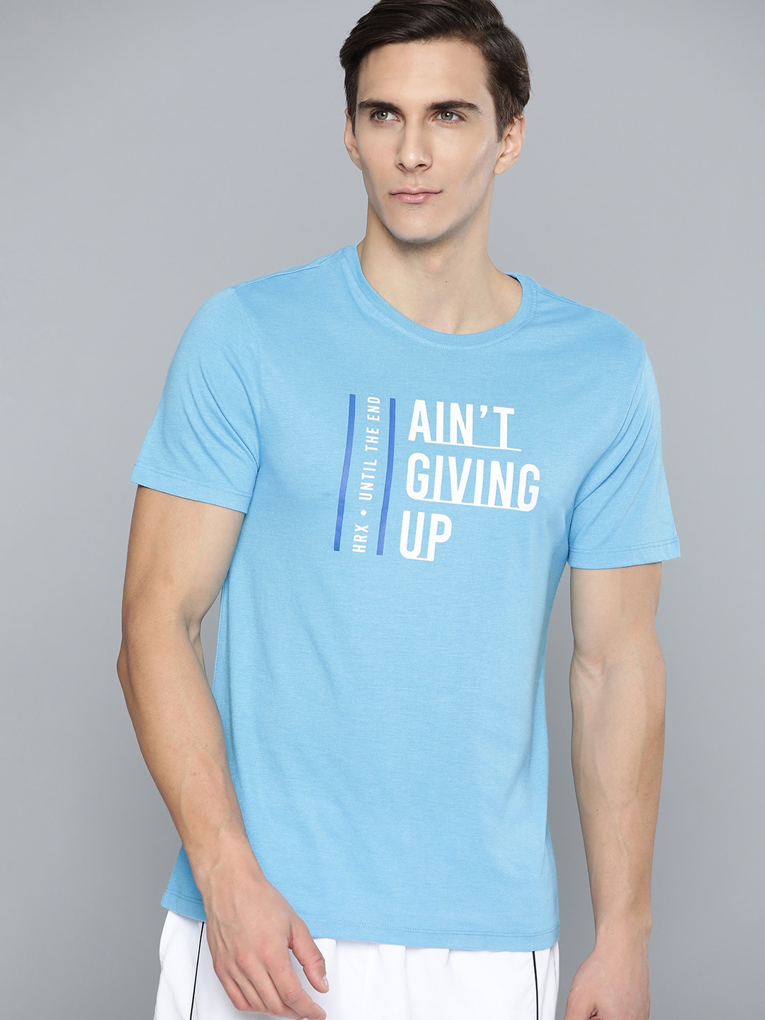

HRX By Hrithik Roshan Lifestyle Men Blue Mel Bio-Wash Typography Tshirts