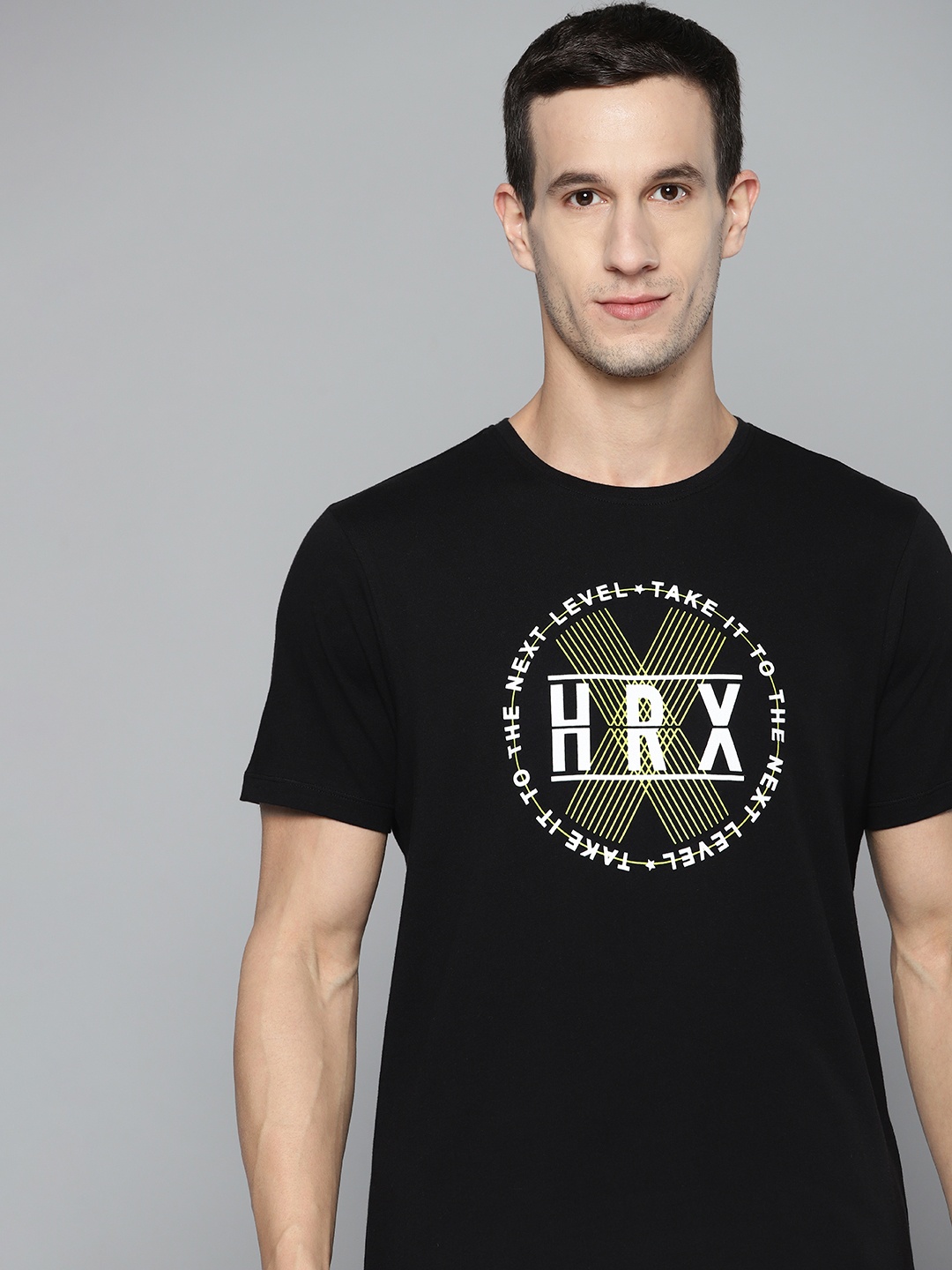 

HRX By Hrithik Roshan Lifestyle Men Jet Black Bio-Wash Brand Carrier Tshirts