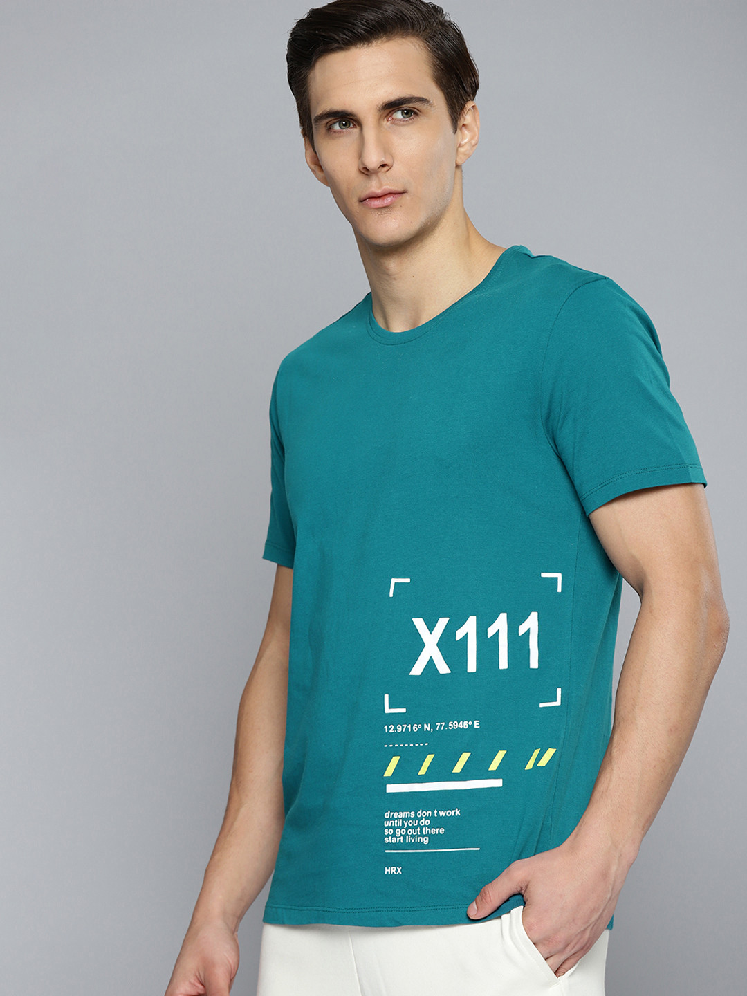 

HRX By Hrithik Roshan Lifestyle Men Petrol Bio-Wash Typography Pure Cotton T-shirt, Teal
