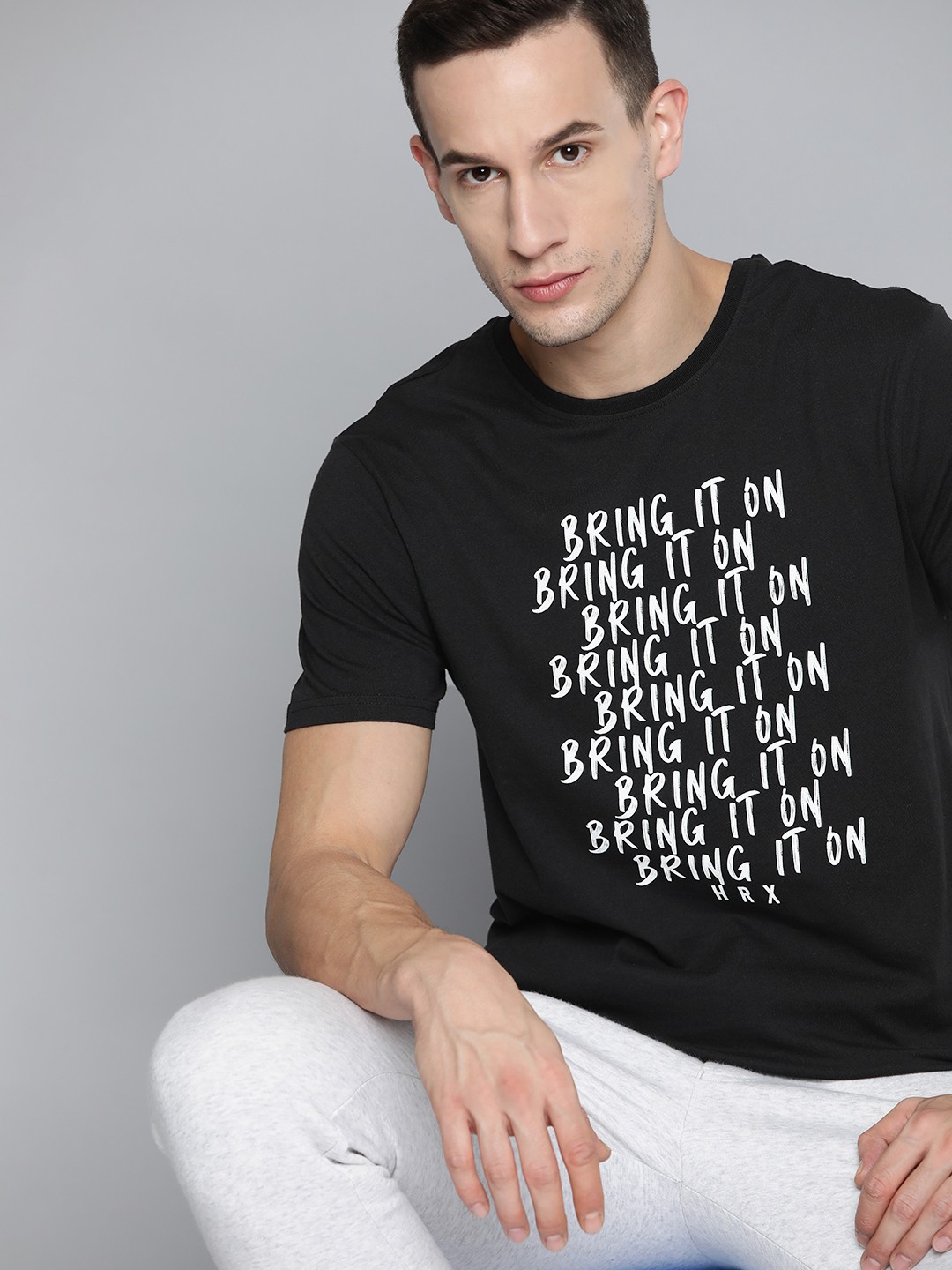 

HRX By Hrithik Roshan Lifestyle Men Jet Black Bio-Wash Typography T-shirt