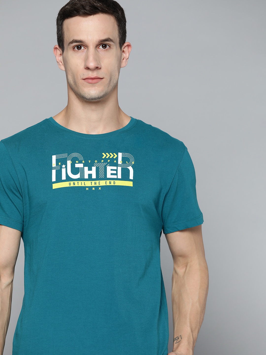 

HRX By Hrithik Roshan Lifestyle Men Petrol Bio-Wash Typography Tshirts, Teal
