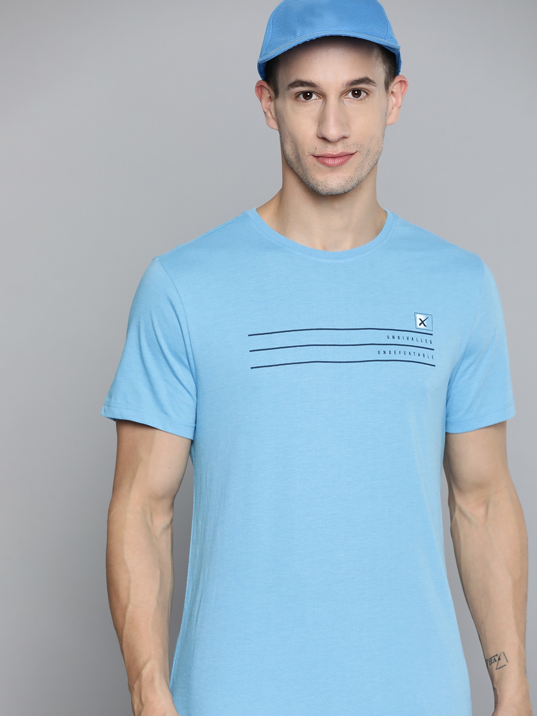 

HRX By Hrithik Roshan Lifestyle Men Blue Mel Bio-Wash Typography T-shirt
