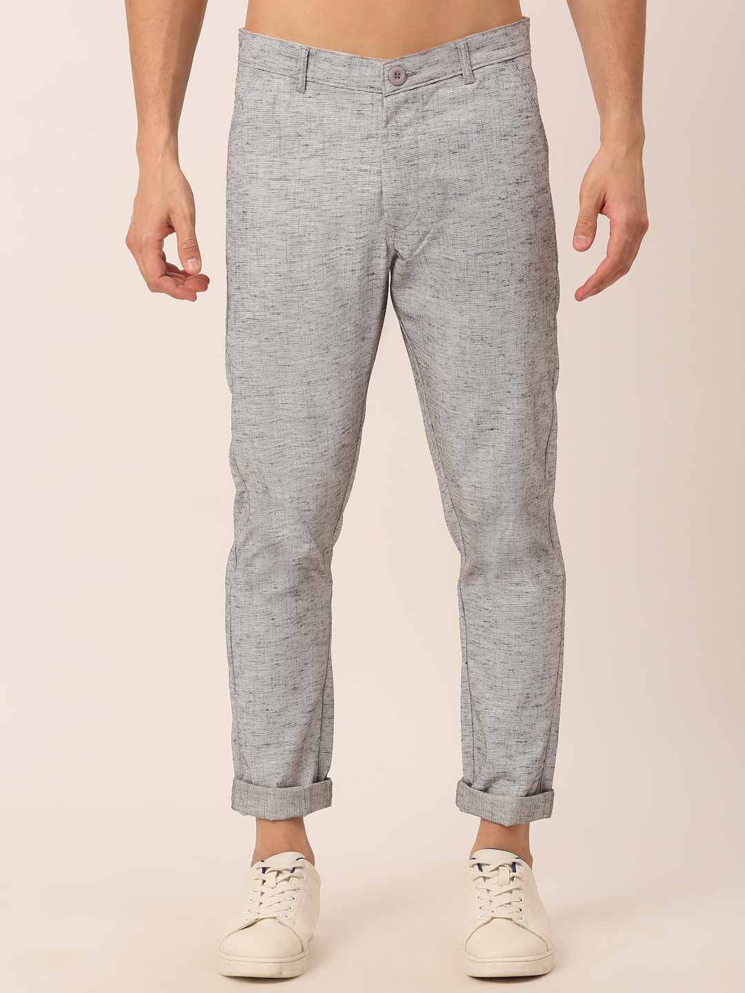 

JAINISH Men Grey Textured Smart Slim Fit Trousers