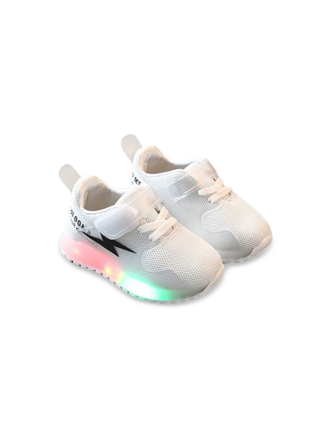 

Hopscotch PU Woven Design Baby Boys Mesh Solid LED Shoes in White Color