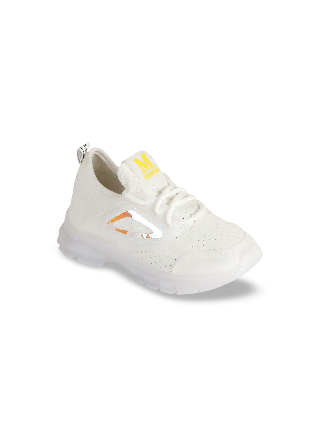 

Hopscotch Unisex Kids White Printed PU Sneakers