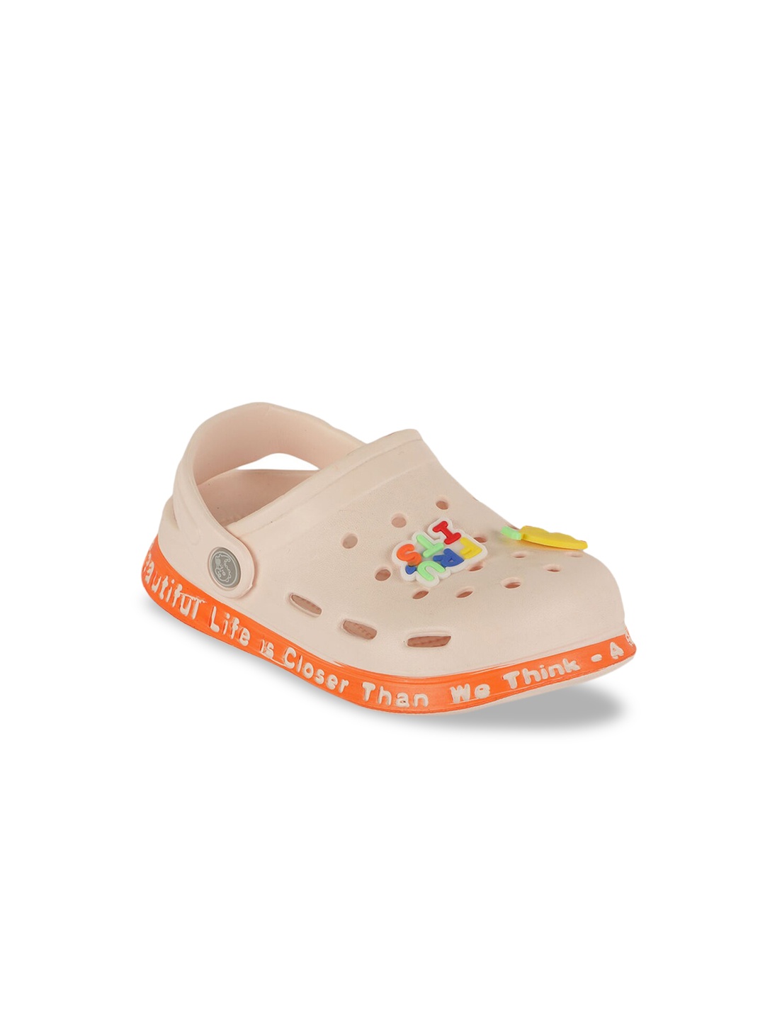 

Hopscotch Girls Pink PU Slip-On Embellished Fruits Embossed Clogs