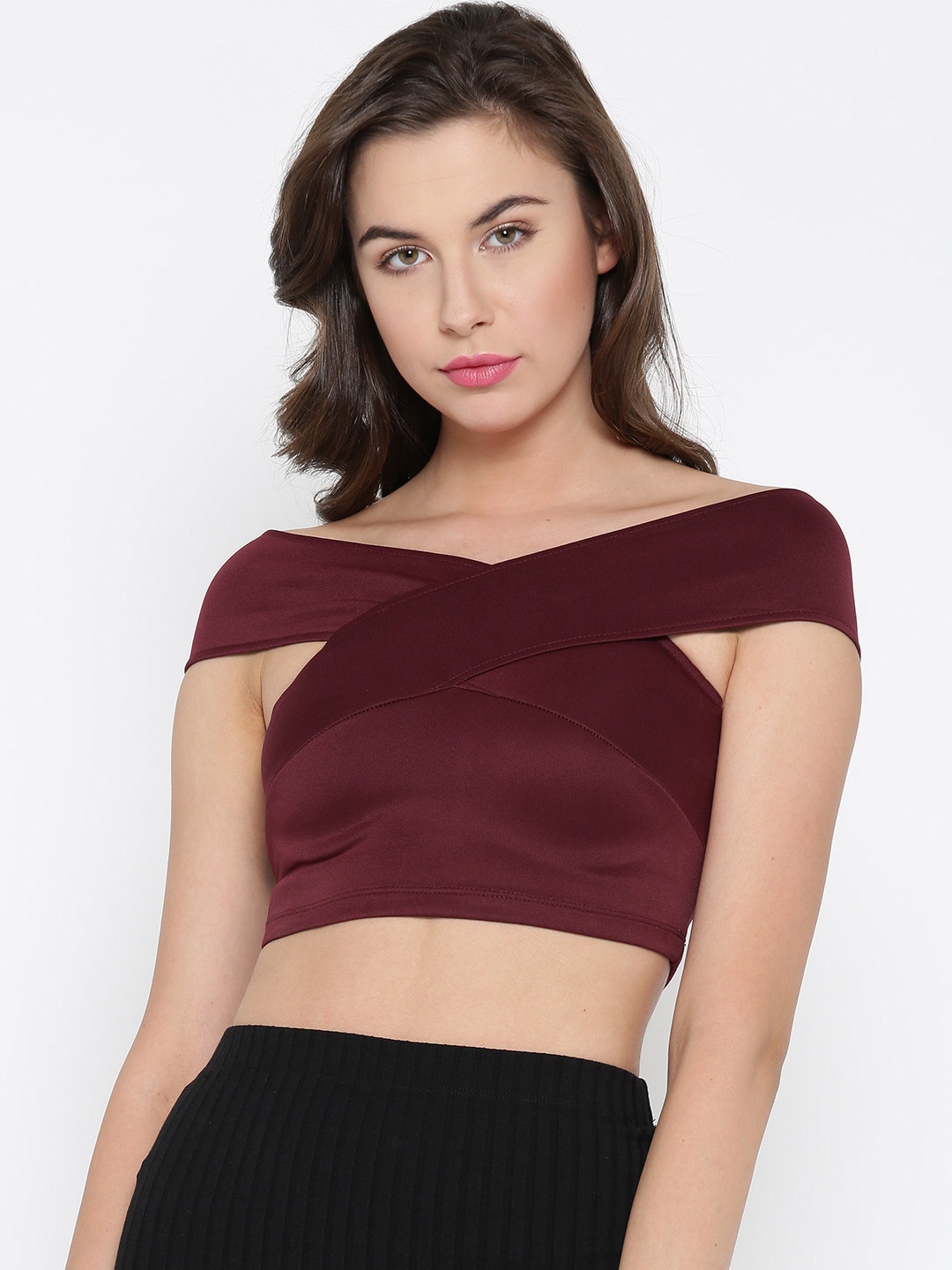 

Veni Vidi Vici Women Burgundy Bardot Crop Top