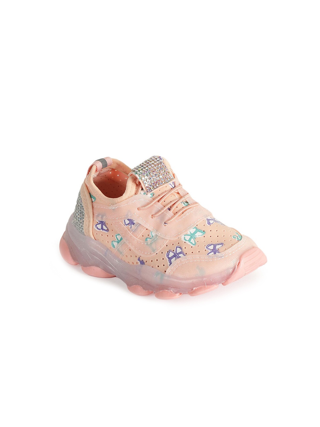 

Hopscotch PU Baby Girls Mesh Butterfly Printed Led Shoes in Pink Color