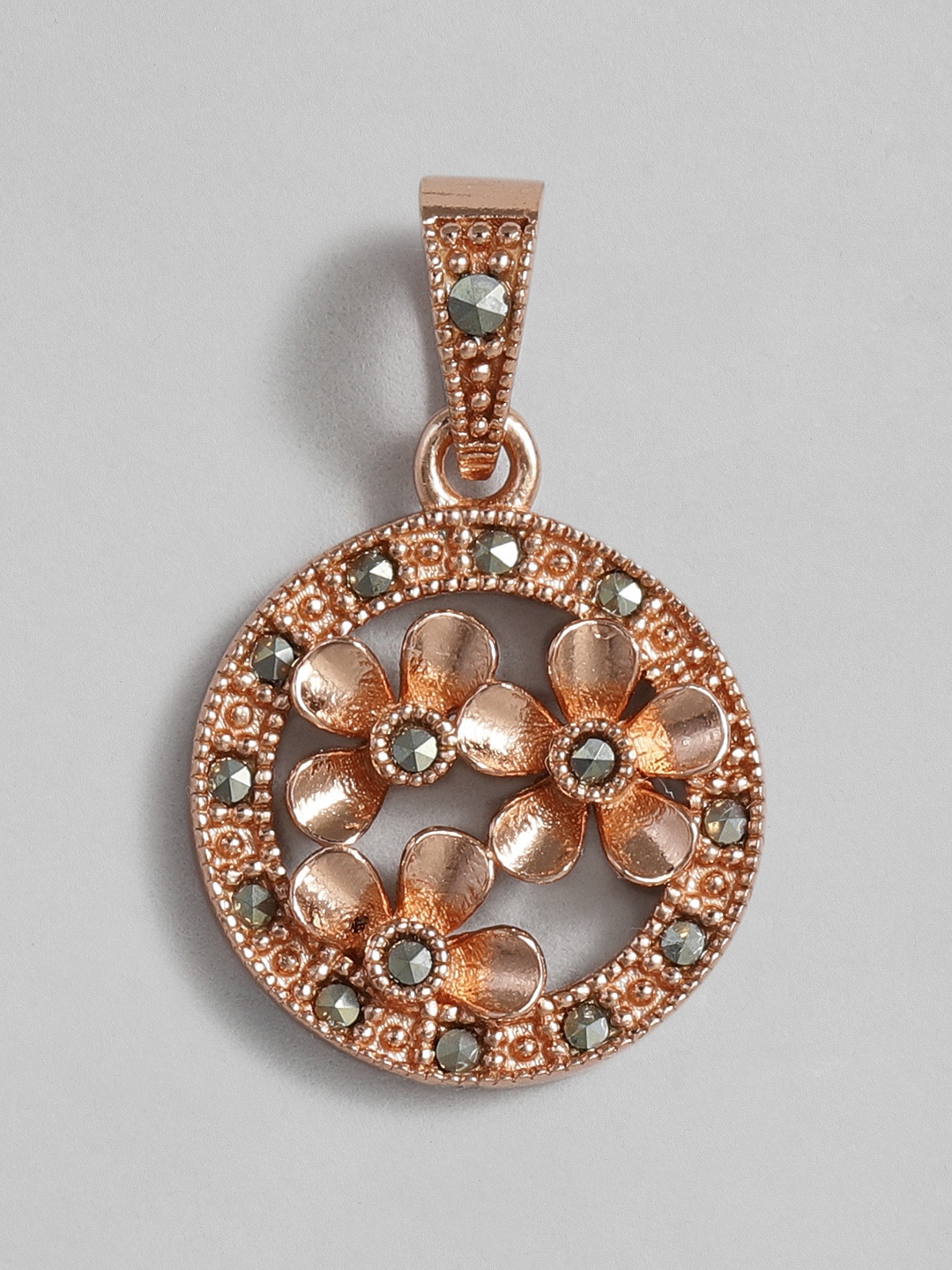 

Onaifa Rose Gold -Toned & Sterling Silver-Plated CZ-Studded Floral Pendant