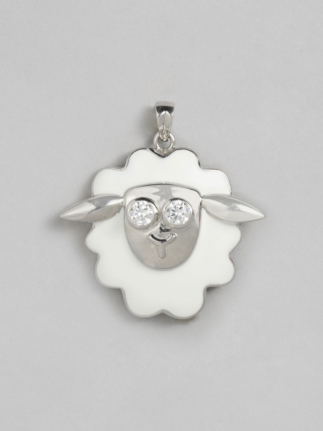 

Onaifa Silver-Toned & Sterling Silver-Plated CZ-Studded Sheep Pendant