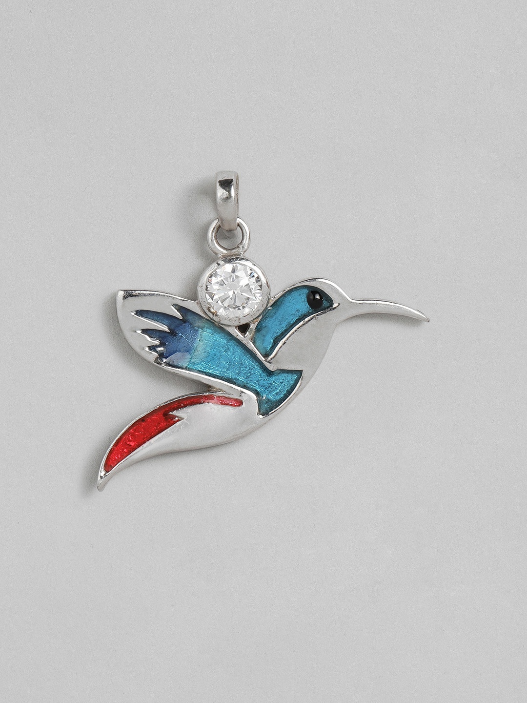 

Onaifa Silver-Toned & Blue Sterling Silver-Plated CZ-Studded Hummingbird Pendant