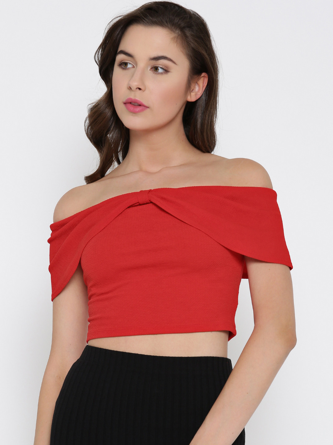 

Veni Vidi Vici Women Red Solid Bardot Top