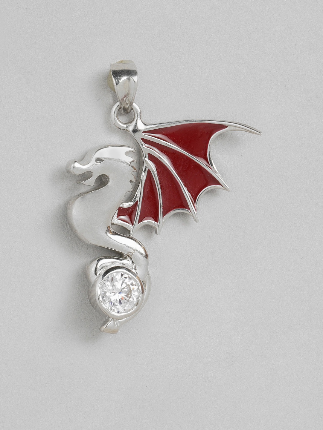 

Onaifa Silver-Toned Sterling Silver-Plated CZ-Studded Dragon Pendant