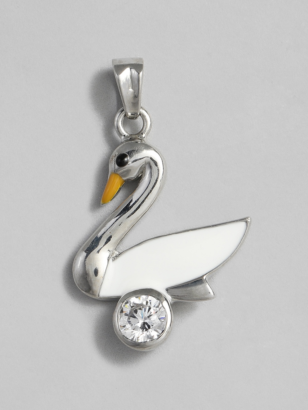 

Onaifa Women Silver-Toned Cubic Zirconia Studded Duck Shaped Pendant