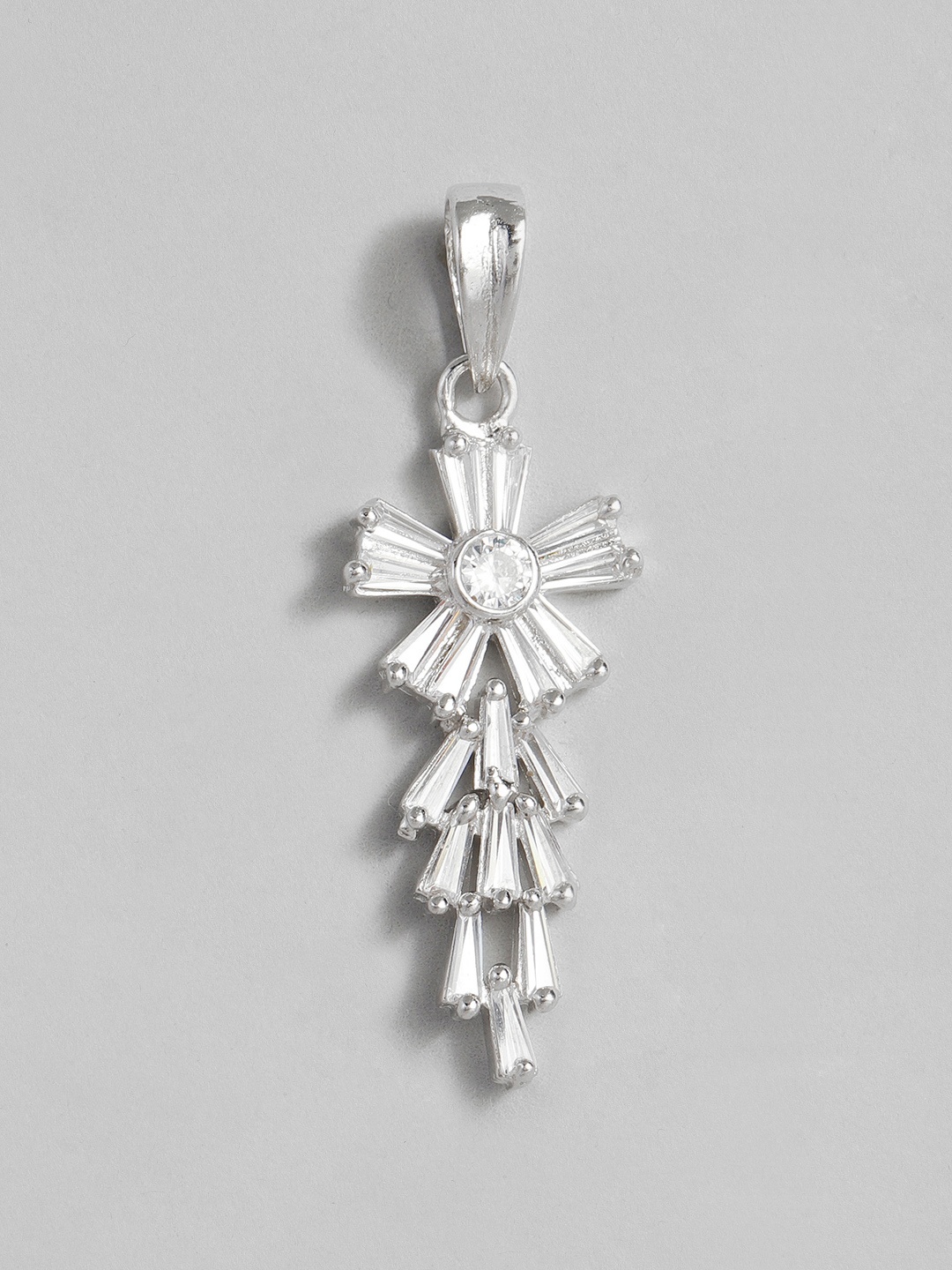 

Onaifa Women Silver-Toned Cubic Zirconia Studded Floral Pendant