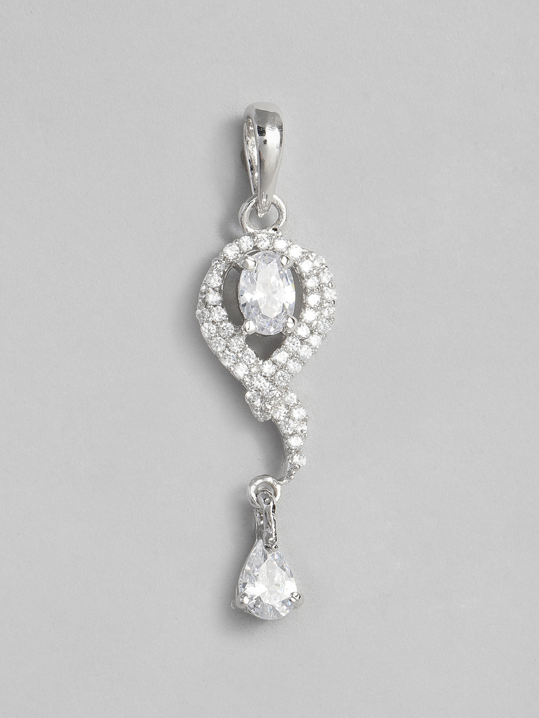 

Onaifa Silver-Toned Sterling Silver-Plated CZ-Studded Dangling Pendant