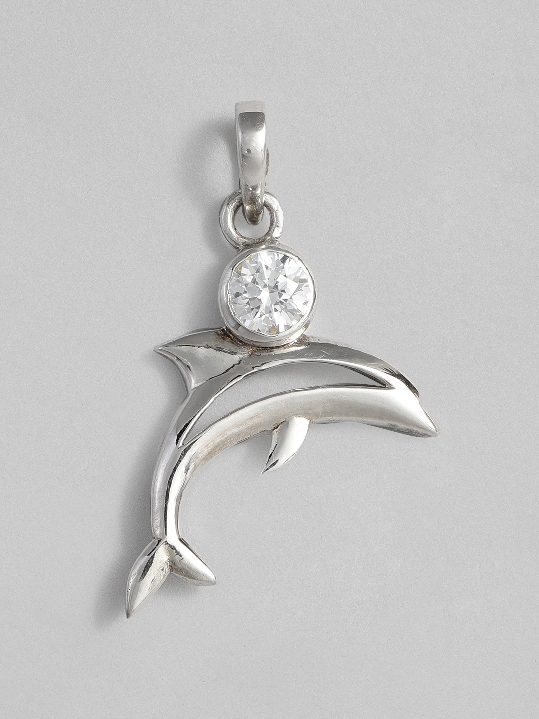 

Onaifa Women Silver-Toned Cubic Zirconia Studded Dolphin Shaped Pendant