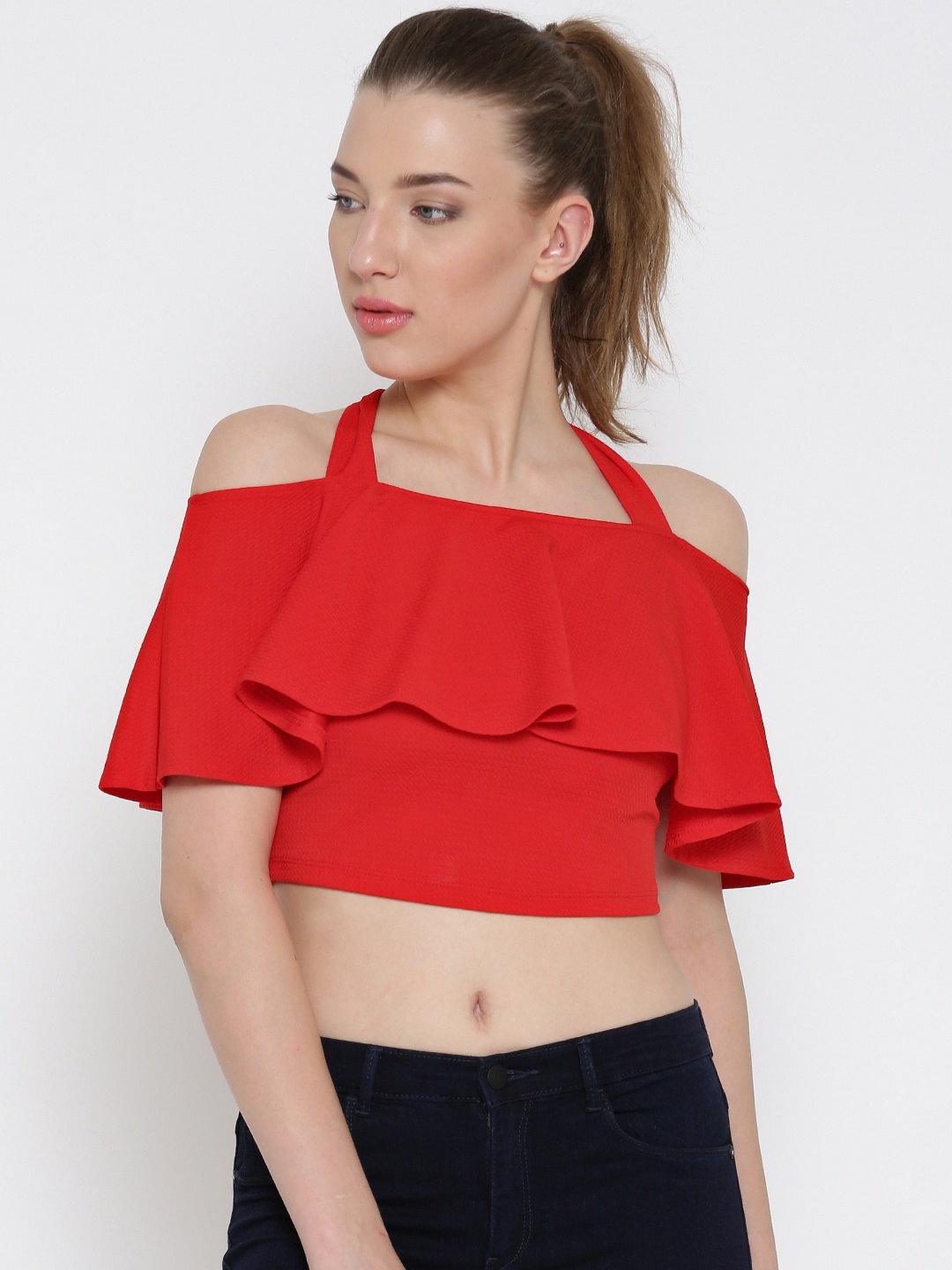 

Veni Vidi Vici Women Red Layered Crop Top