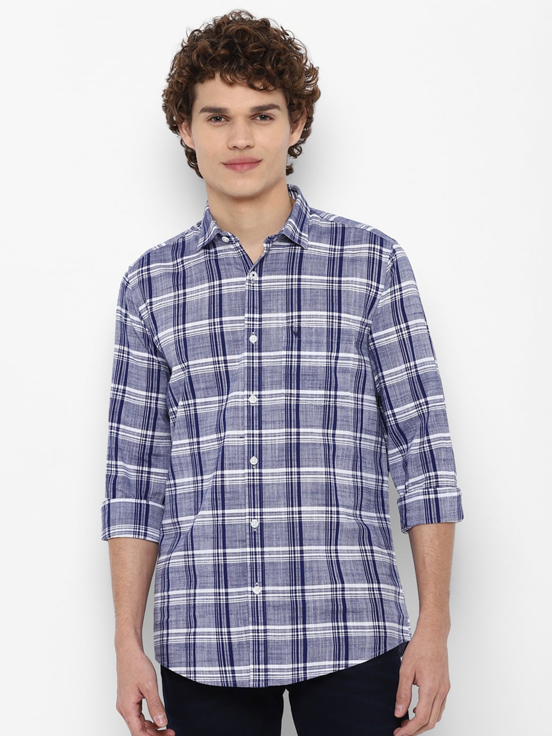 

Allen Solly Men Blue Slim Fit Tartan Checks Checked Casual Shirt