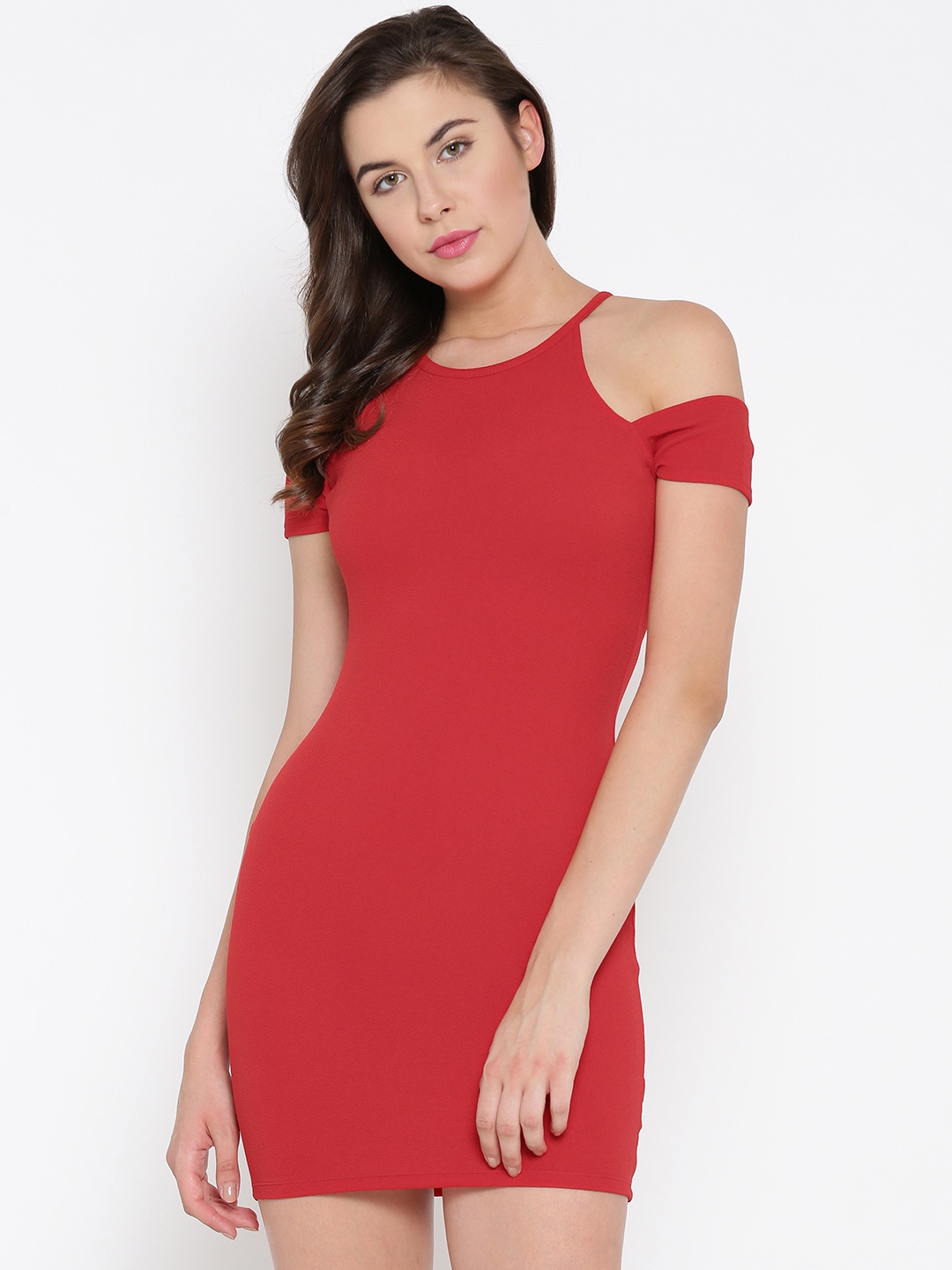 

Veni Vidi Vici Women Red Cold Shoulder Bodycon Dress