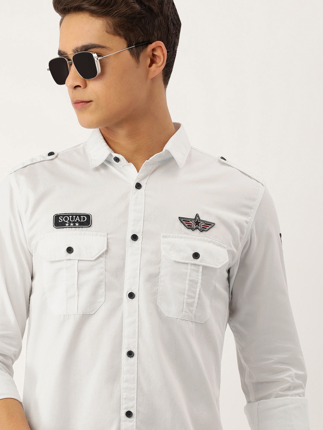 

IVOC Men White Solid Cotton Standard Slim Fit Casual Shirt