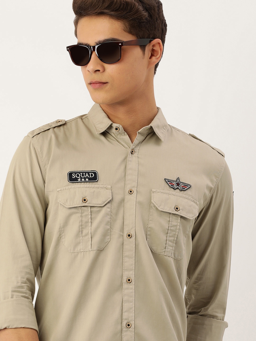 

IVOC Men Brown Solid Cotton Standard Slim Fit Casual Shirt