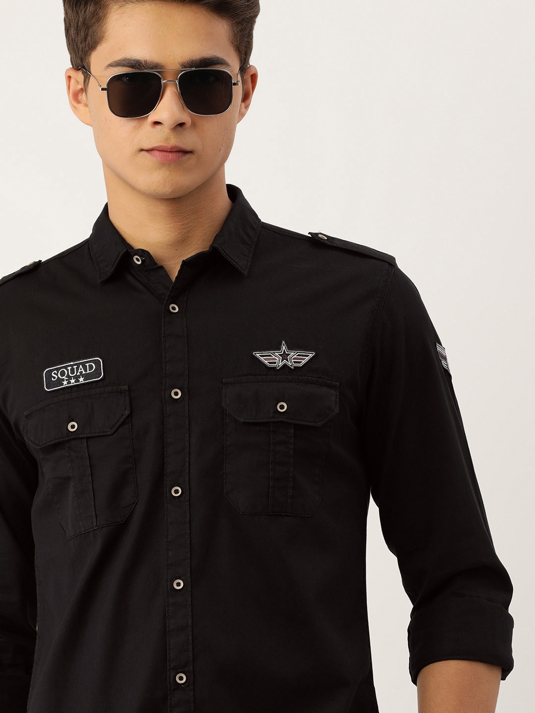 

IVOC Men Black Solid Cotton Standard Slim Fit Casual Shirt