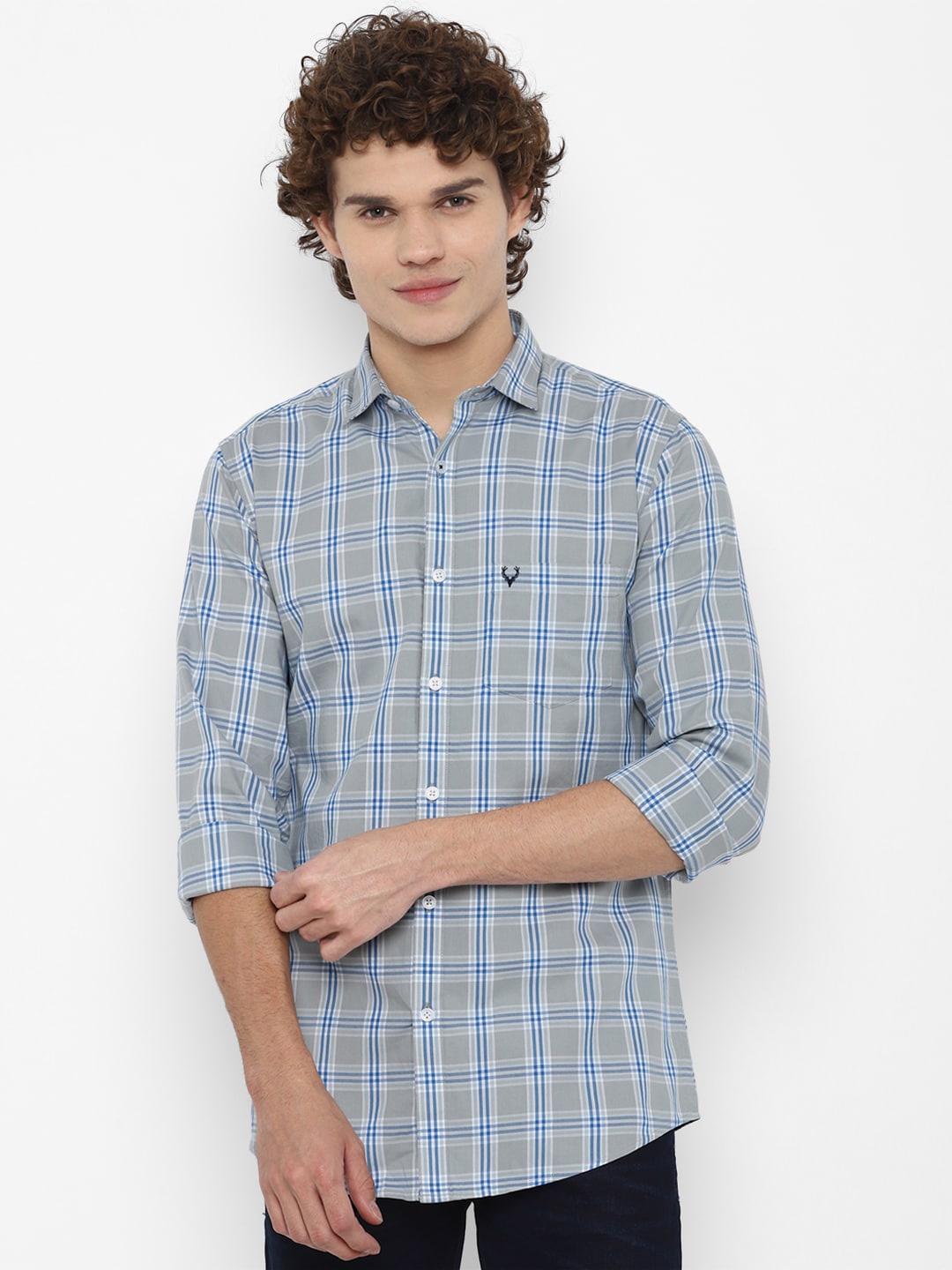 

Allen Solly Men Grey Slim Fit Tartan Checks Checked Casual Shirt