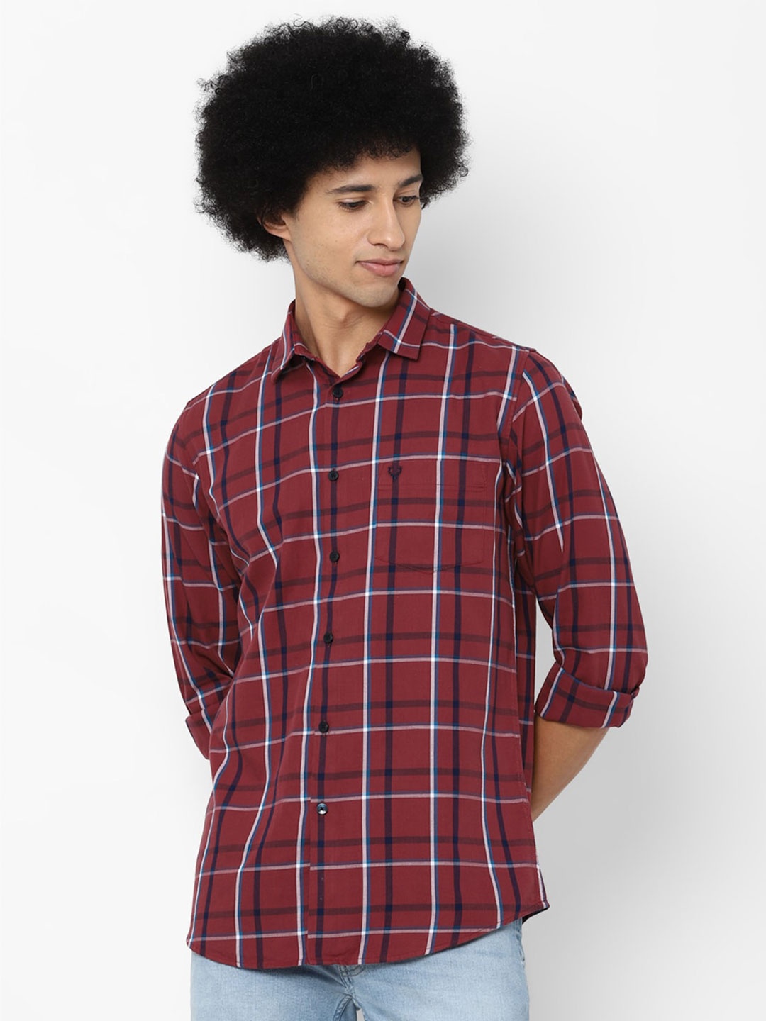 

Allen Solly Men Maroon Slim Fit Tartan Checks Checked Casual Shirt