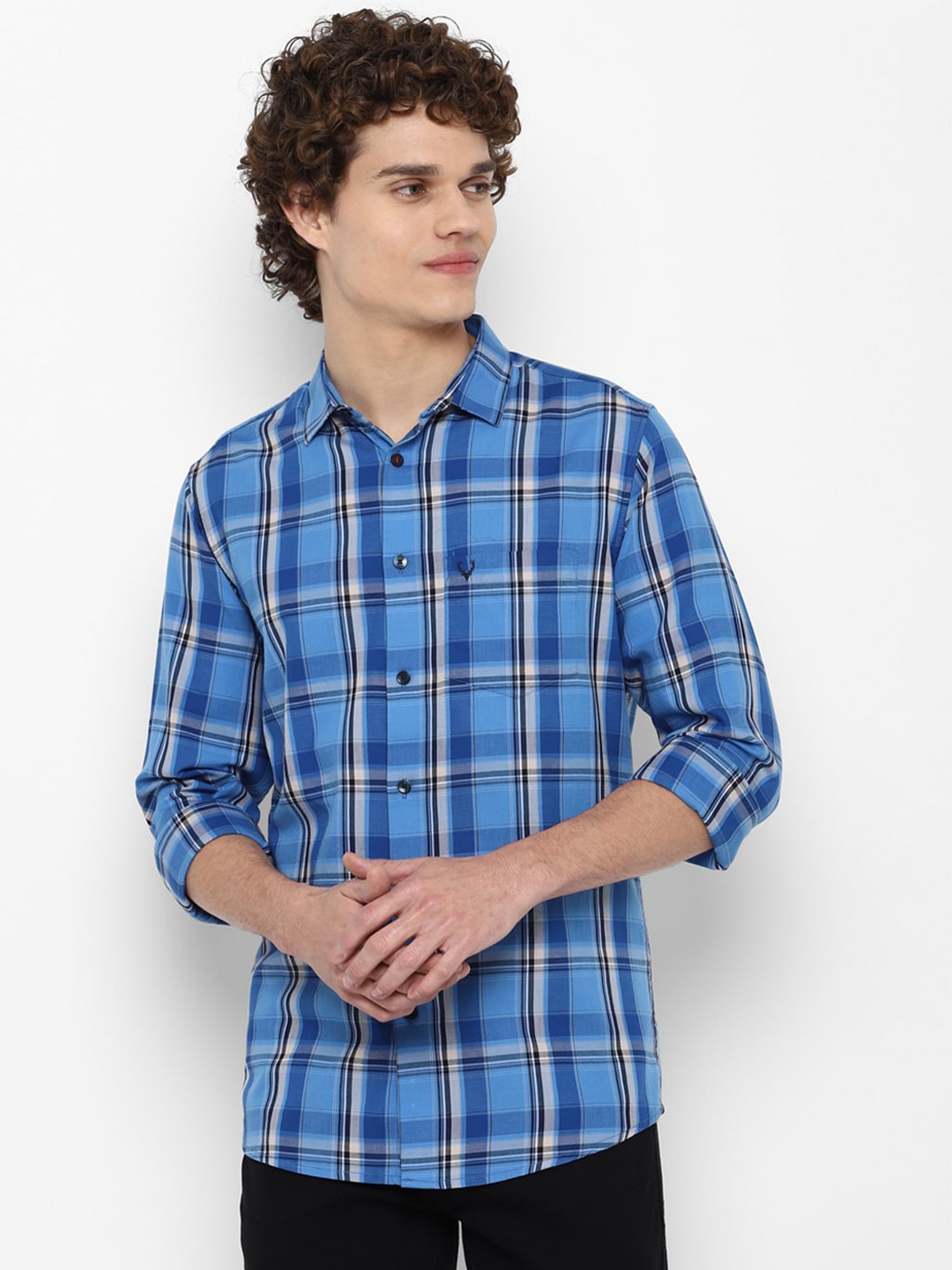 

Allen Solly Men Blue Slim Fit Checked Cotton Casual Shirt