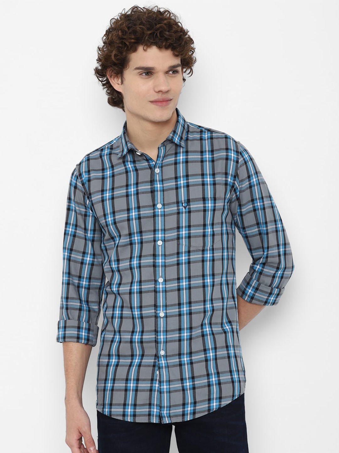 

Allen Solly Men Grey Slim Fit Tartan Checks Checked Casual Shirt