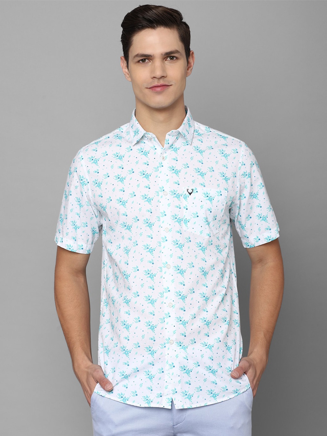 

Allen Solly Men White Slim Fit Floral Printed Cotton Casual Shirt