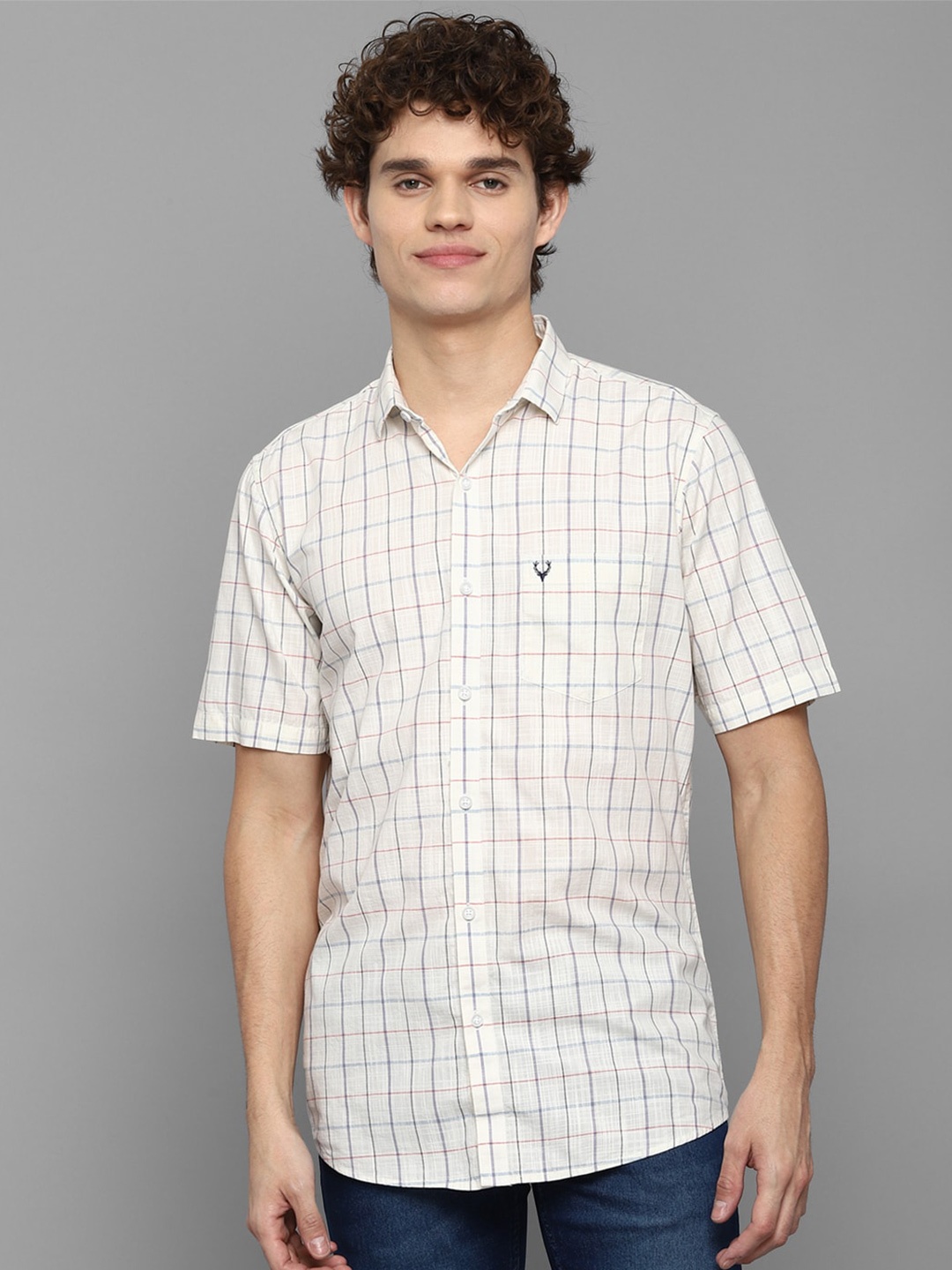 

Allen Solly Men Cream-Coloured Slim Fit Grid Tattersall Checks Checked Casual Shirt