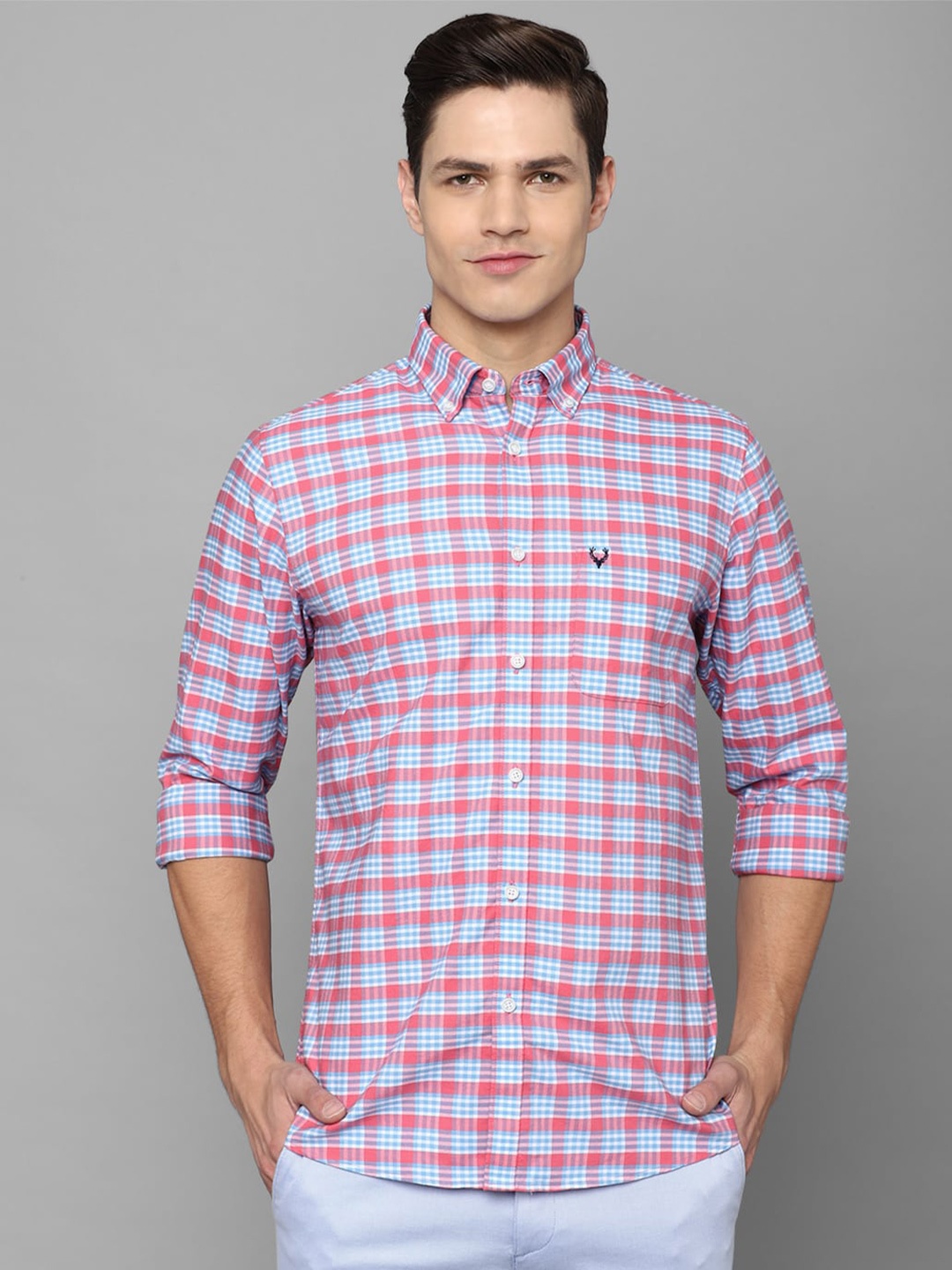 

Allen Solly Men Pink Slim Fit Checked Casual Shirt