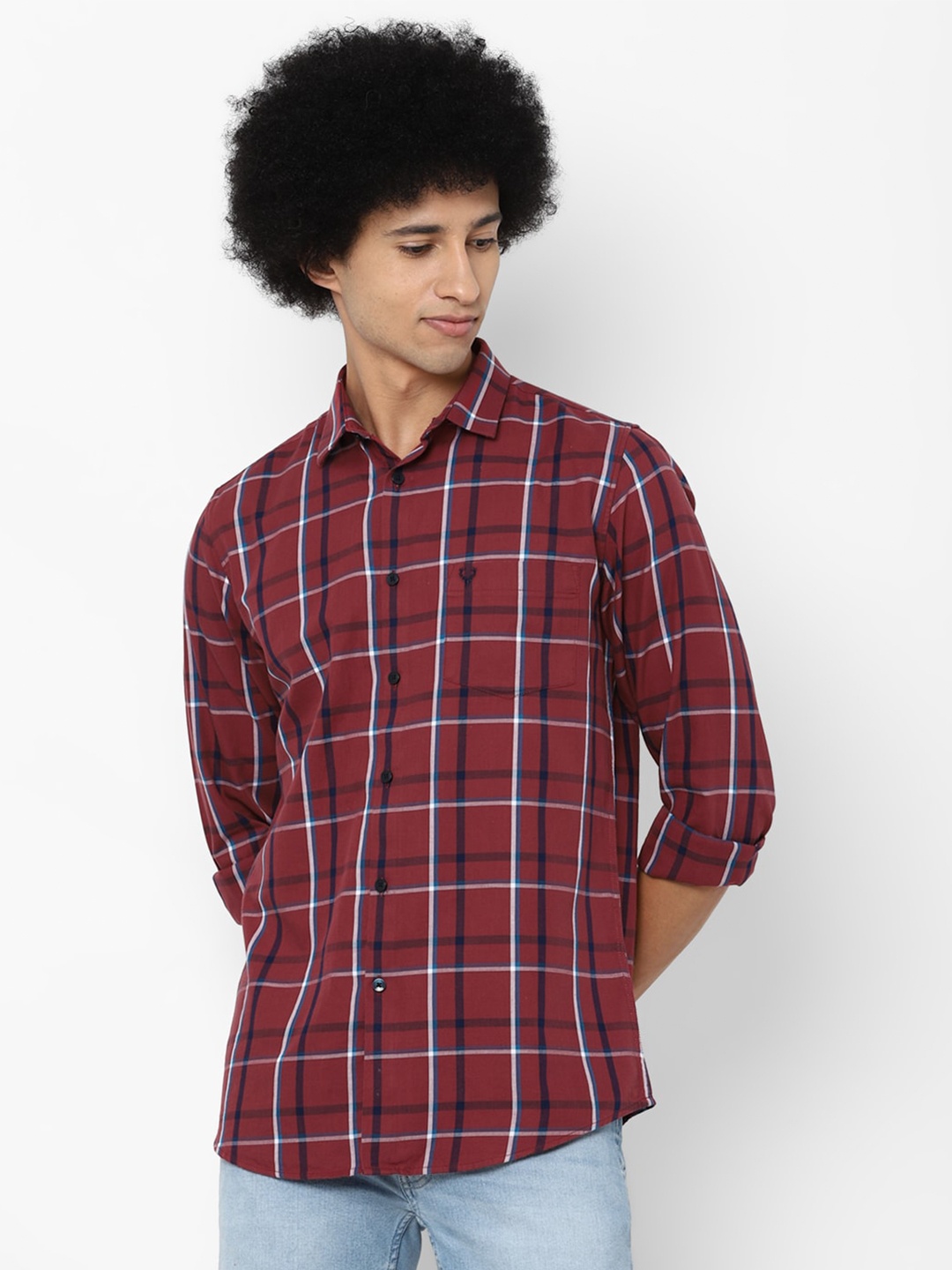 

Allen Solly Men Maroon Slim Fit Tartan Checks Checked Casual Shirt