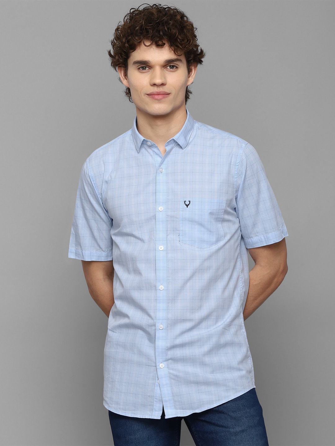 

Allen Solly Men Blue Slim Fit Grid Tattersall Checks Checked Casual Shirt