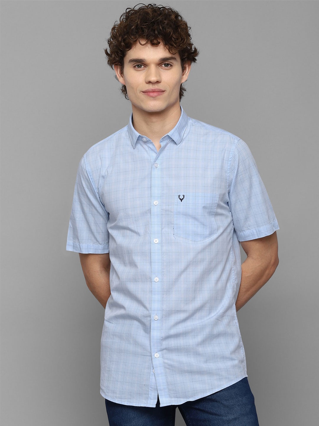 

Allen Solly Men Blue Slim Fit Grid Tattersall Checks Checked Casual Shirt