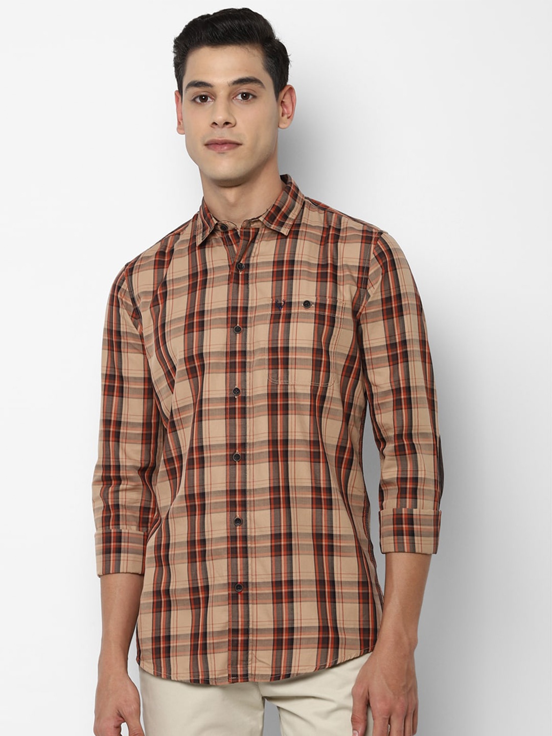 

Allen Solly Men Khaki Tartan Checks Checked Casual Shirt