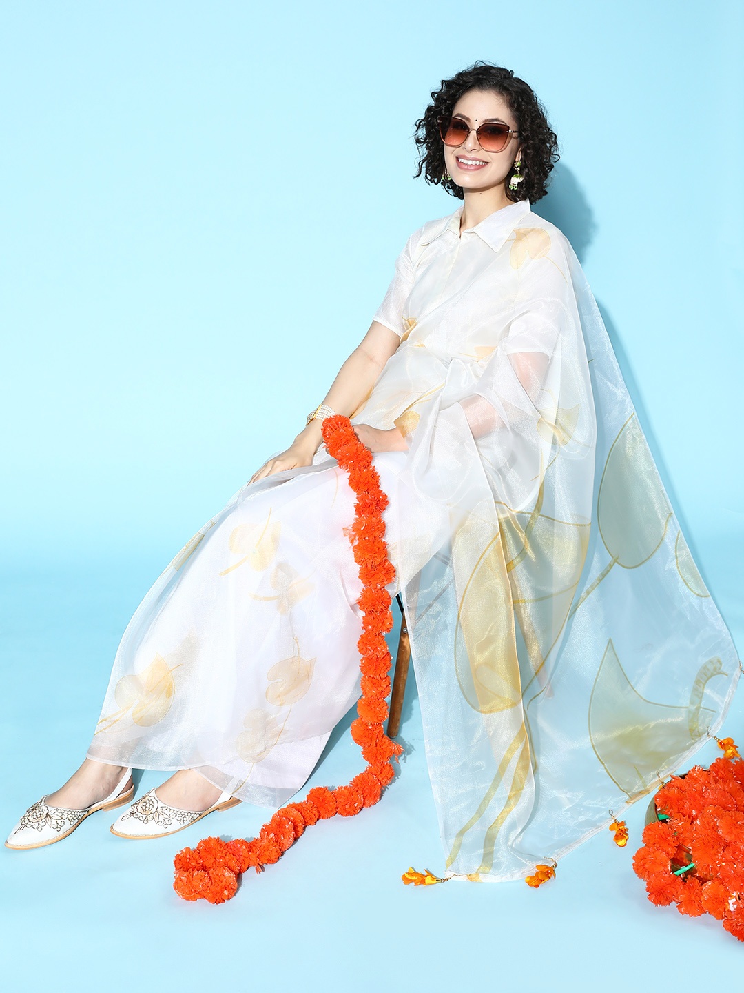 

HERE&NOW Floral Saree, White