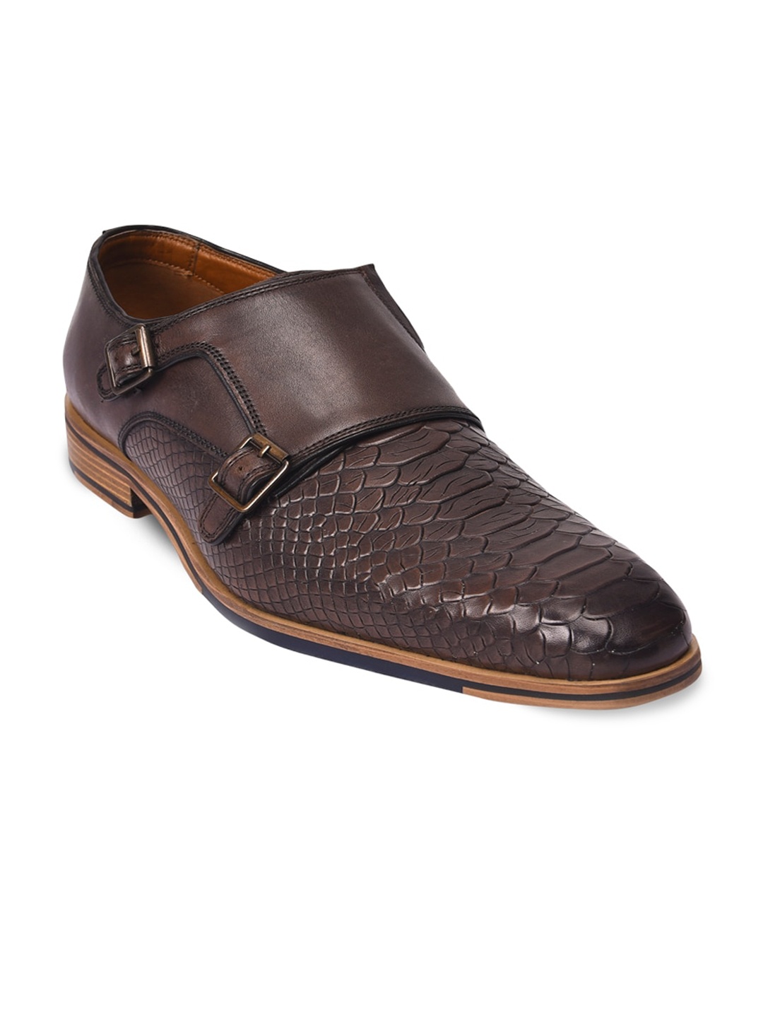 

Pavers England Men Brown Textured Formal Monk Shoes