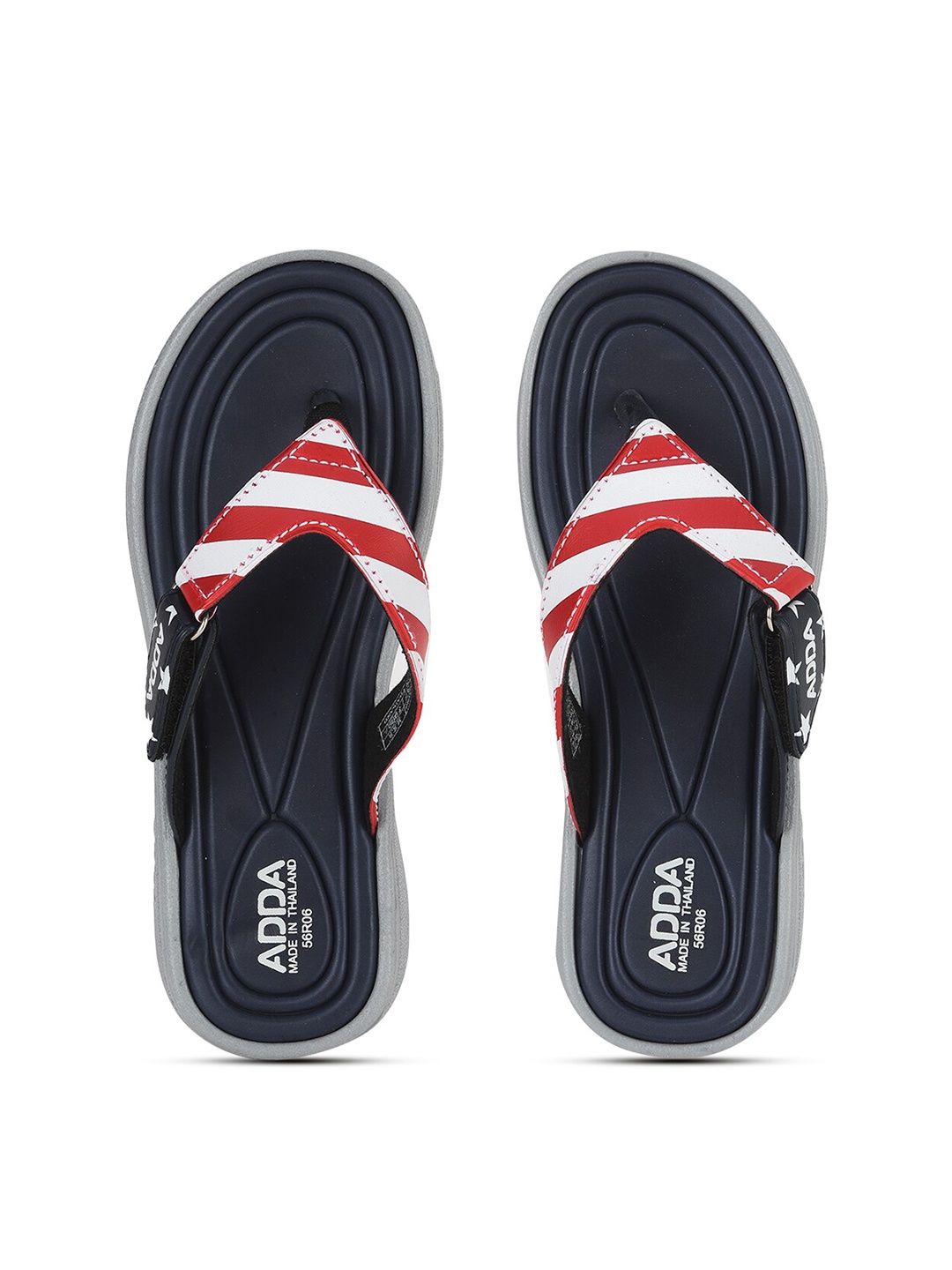 

Adda Women Navy Blue & Red Striped Rubber Thong Flip-Flops