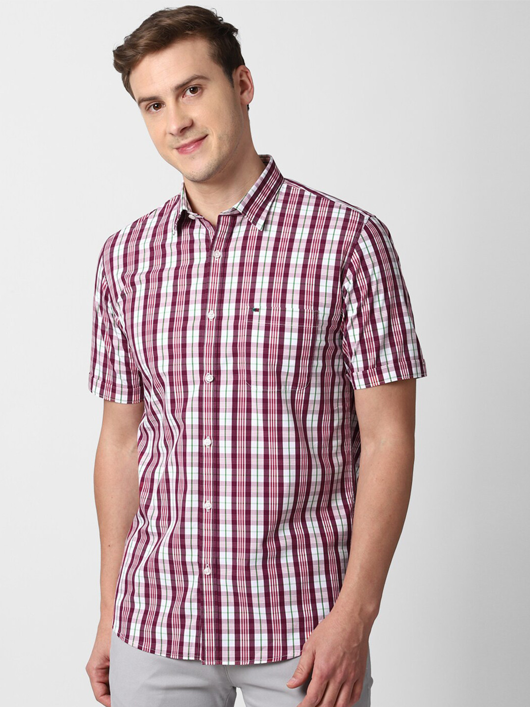 

Peter England Casuals Men Maroon & White Slim Fit Tartan Checked Casual Shirt