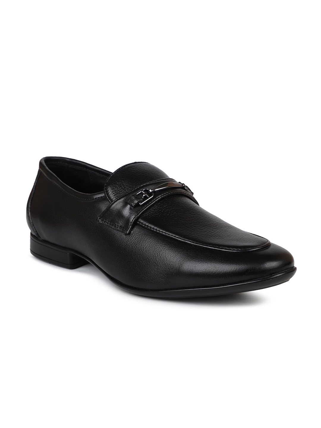 

PRIVO by Inc.5 Men Black Solid Leather Formal Slip-Ons