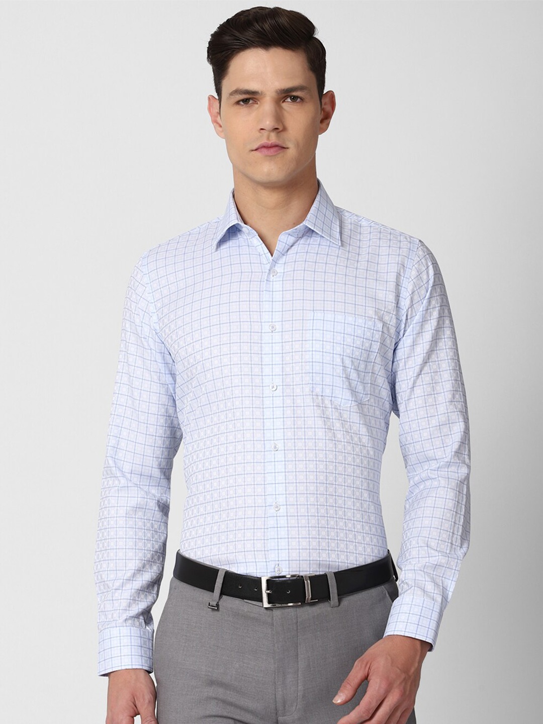 

Van Heusen Men Blue Slim Fit Checked Pure Cotton Formal Shirt