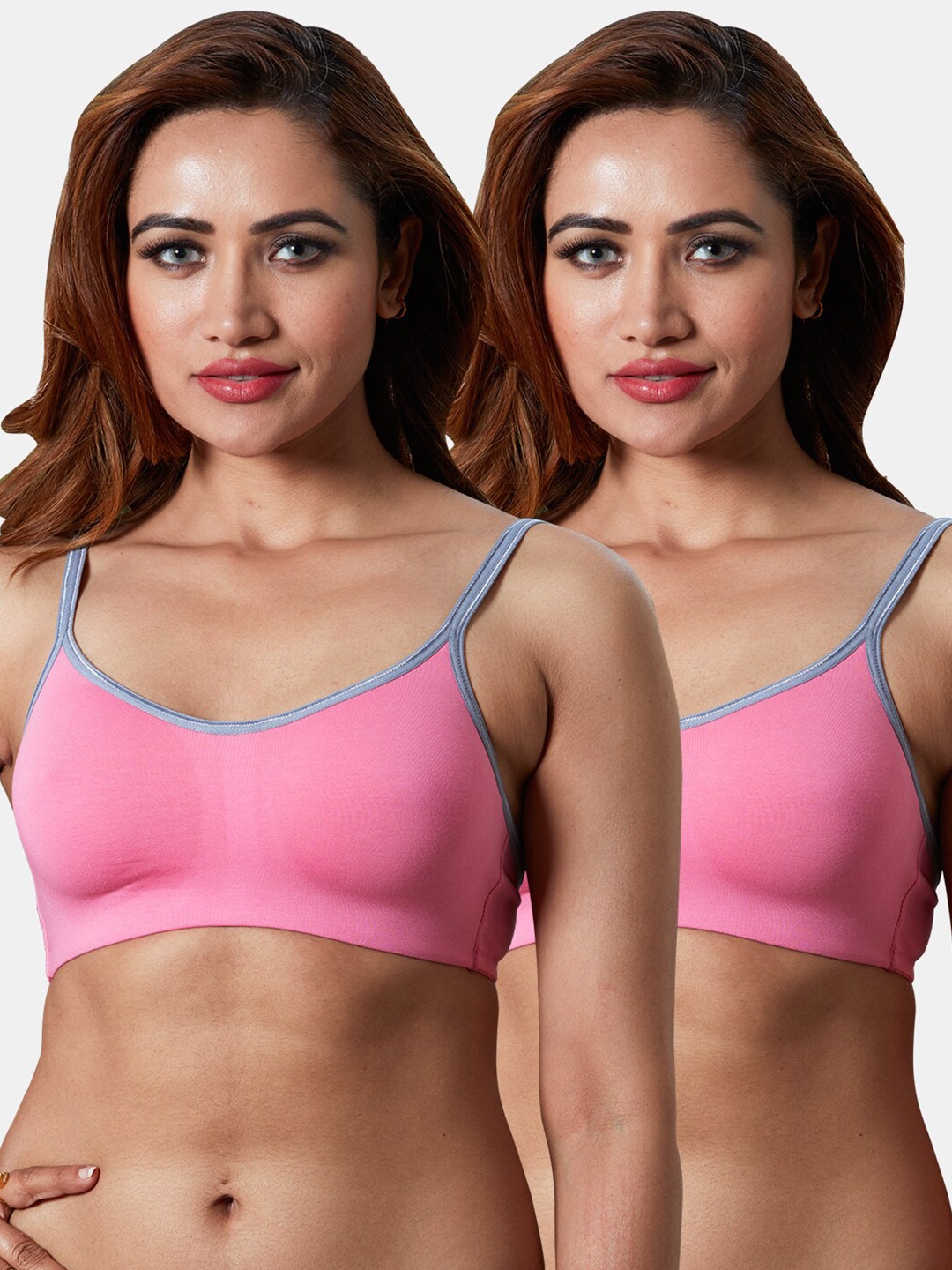 

Sonari Pack of 2 Pink & Grey Solid Camisole Bra